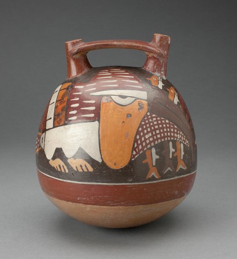 Double Spout Vessel Depicing an Abstract Bird with Fish