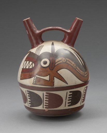 Double Spout Vessel Depicting an Abstract Shark with Human Attributes