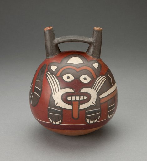 Double Spout Vessel Depicting a Figure Wearing a Feline Costume