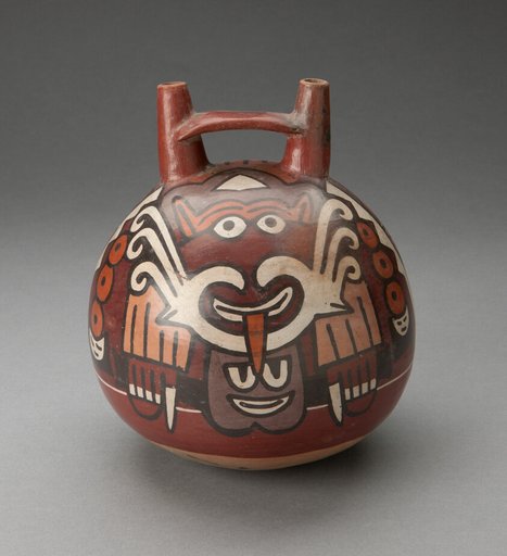Double Spout Vessel Depicting Costumed Figure with Decapitated Head