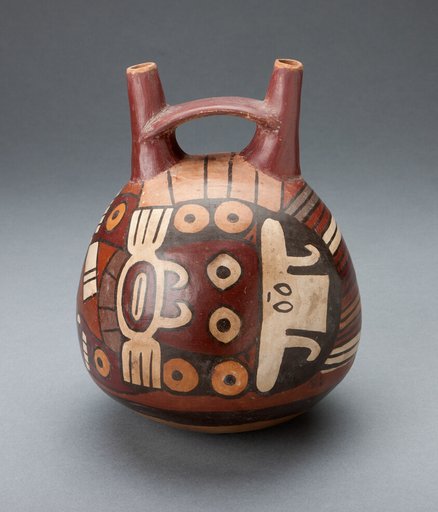 Vessel Depicting a Costumed Ritual Performer Wearing a Feline Mask