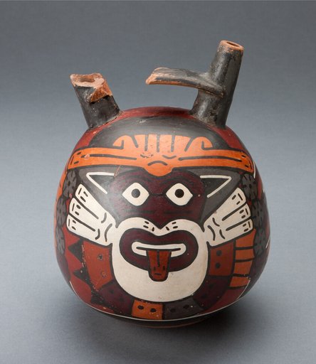 Vessel Depicting a Costumed Ritual Performer Wearing a Feline Mask