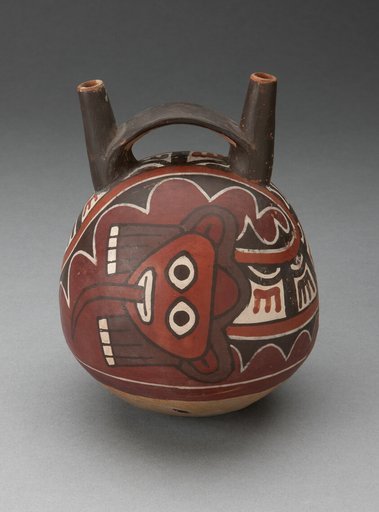 Double Spout Vessel Depicting Masked Figure with Serpent Attributes
