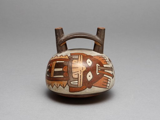 Bridge Vessel Depicting Costumed Ritual Performer with Darts