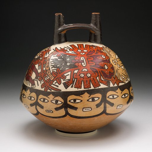 Vessel with Women's Faces and Masked Beings