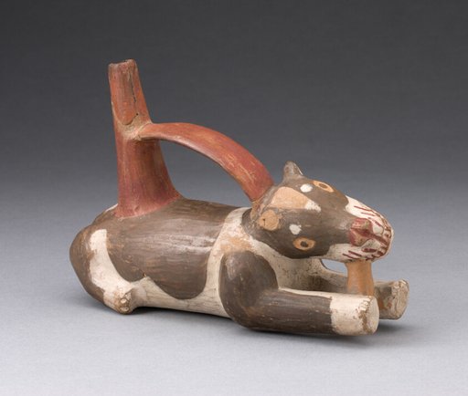 Single Spout and Bridge Vessel in the Form of a Dog Gnawing a Bone