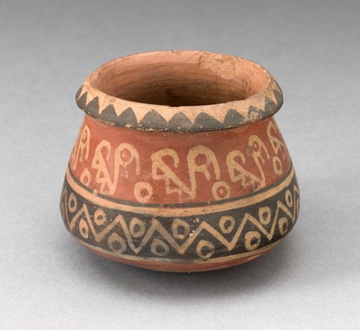 MIiniature Jar with Geometric Motifs and Abstract Birds