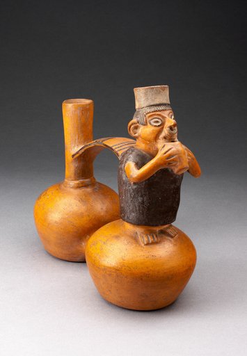 Double-Chambered Jar Depicting a Figure Holding a Cup or Flute