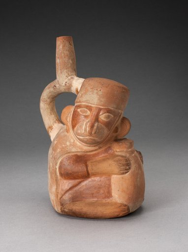 Handle Spout Vessel in Form of a Monkey Holding a Jar