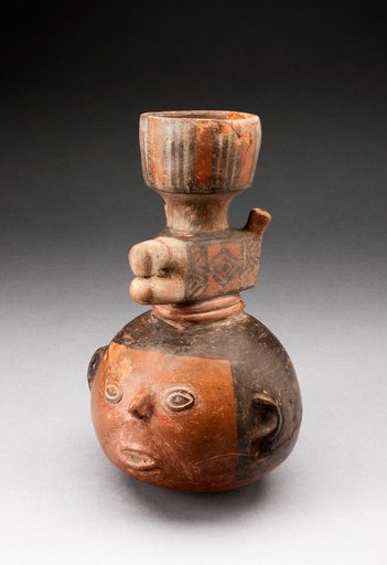 Tall Necked Jar in the Form of an Abstract Head with Animal Forms