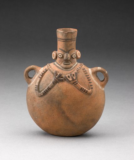 Handled Flask Depicting Abstract Figure