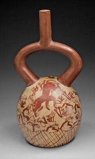 Stirrup Spout Vessel with Fineline Deer Hunt Motif