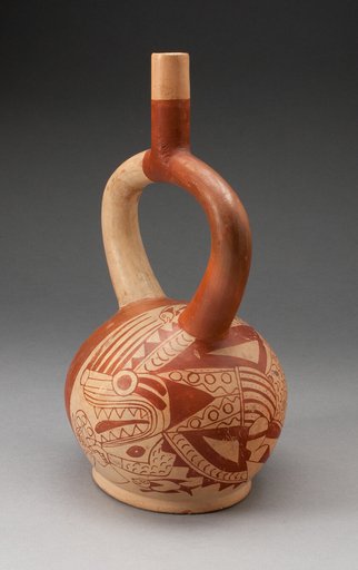Stirrup Vessel Depicting an Anthropomorphic Composite Being, with Overpainting