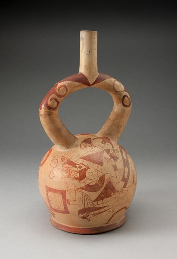 Stirrup Spout Vessel with Fineline Warrior Cat Motifs