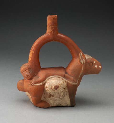 Stirrup Spout Vessel in the Form of a Woman Laying on the Back of a Llama