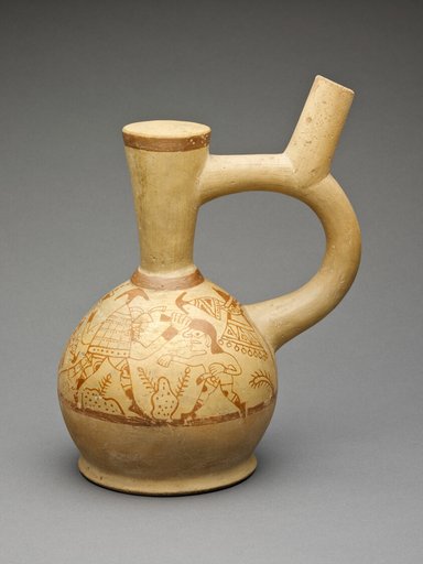 Vessel Depicting Animated Weapons and Helmets Capturing Prisoners