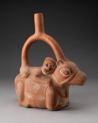 Stirrup Spout Vessel Depicting a Man Riding a Llama