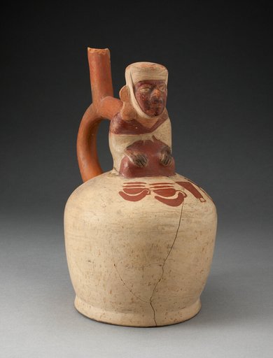 Spouted Vessel with Seated Figure Displaying a Painted Group of Objects