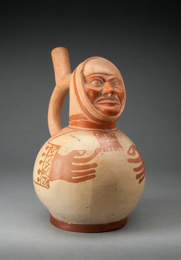Vessel in the Form of a Figure with Sculpted Head and Arms and Hands Painted on Surface
