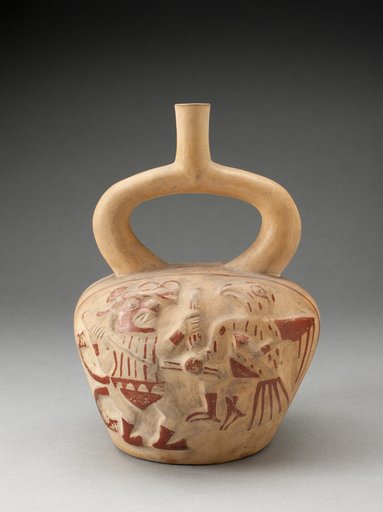 Stirrup Spout Vessel with Raised Motif of a Mythic Battle