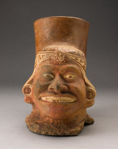 Fragment of a Jar In the Form of a Human Head with a Wrapped-Textile Headdress