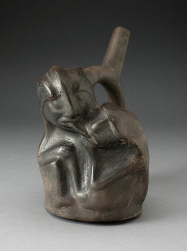 Blackware Spouted Vessel in the Form of a Couple in an Erotic Embrace