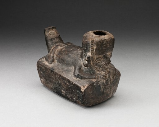 Vessel in the Form of a Flute-Player Laying atop Rectangle Shape