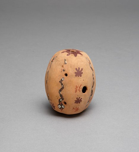 Oval Flute Painted with Serpent and Abstract Star Motifs