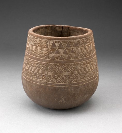 Vessel Incised with Panels of Textile-like Motifs