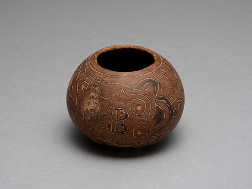 Bowl Carved with Costumed Ritual Figure With Feline and Serpent Attributes