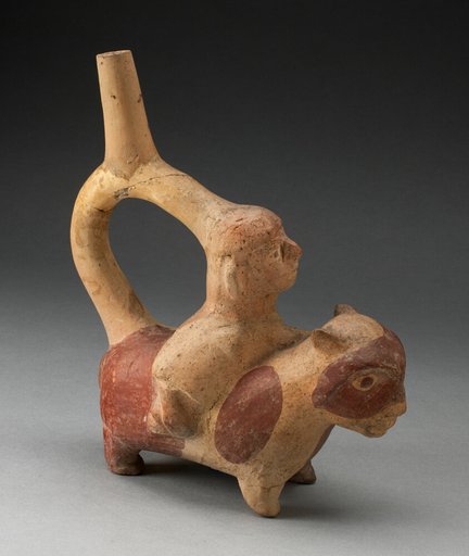 Handle Spout Vessel in the Form of a Woman Riding a Llama