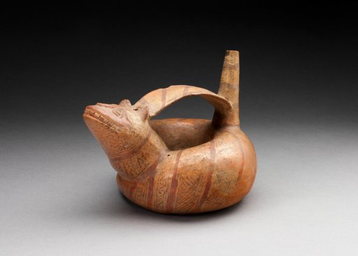 Strap-Handled Circular Jar in the Form a Composite Feline-Serpent with Diagonal Pattern