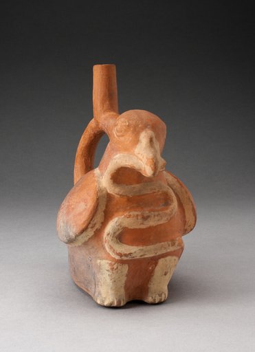 Handle Spout Vessel in Form of a Bird Eating a Snake