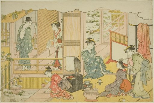The First Bath of the New Year (Yudono hajime), from the illustrated book "Colors of the Triple Dawn (Saishiki mitsu no asa)"