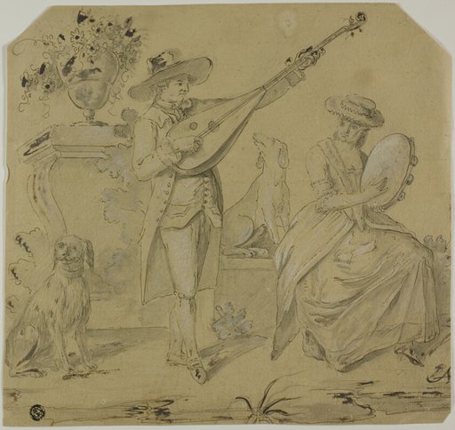 Man Playing Lute and Woman Playing Tamborine