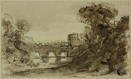 Italianate River Landscape with Bridge with Tower