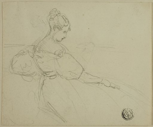 Sketch of Seated Woman in Evening Dress in Profile