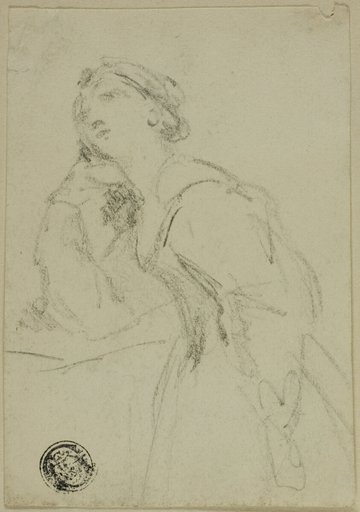 Three-Quarter Length Sketch of Woman in Evening Dress Leaning Head on Right Hand