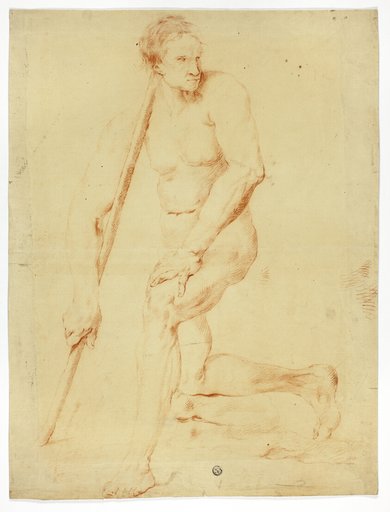 Academic Male Nude Leaning on Staff