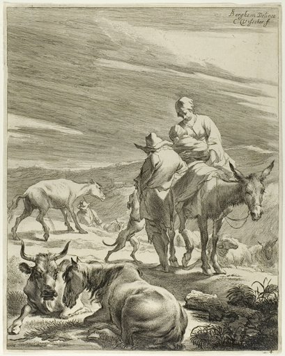 A Mother an Swathed Child Riding a Donkey, plate 4 from Four Landscapes