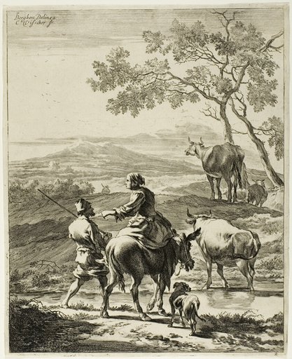 Shepherdess Riding on a Donkey, plate 2 from Four Landscapes