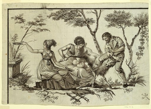 Fragment of a cartoon for cotton printing: Fauchon la Vielleuse