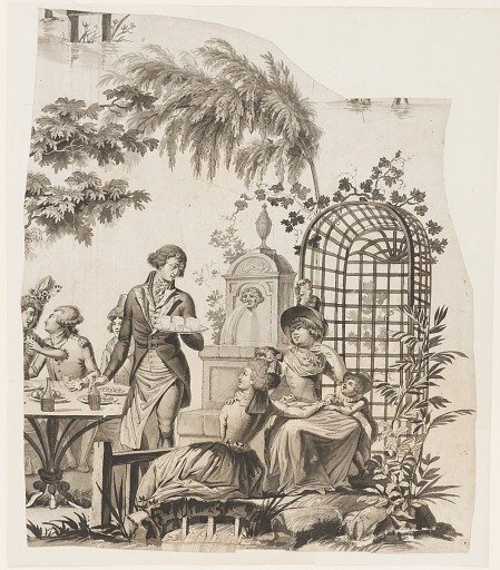 Fragments of an incomplete cartoon for cotton printing: La Course Anglaise