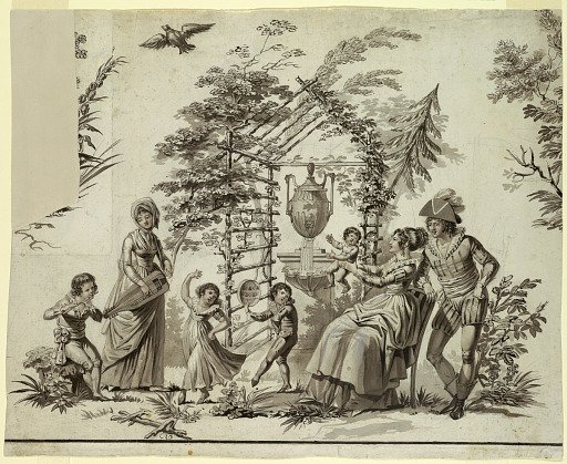 Fragment of a cartoon for cotton printing: Fauchon la Vielleuse