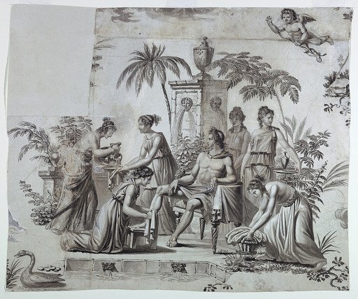 Fragment of a cartoon for cotton printing: Apollon et Muses