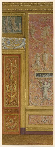 Section of wall showing panels of arabesque designs, Music Room, Palace of Fontainebleau, France