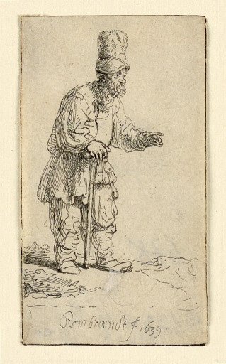 A Peasant in a High Cap, Standing Leaning on a Stick