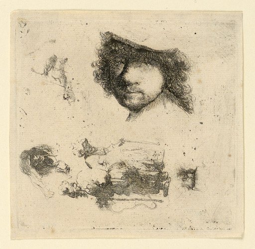 Sheet of Studies: Self-portrait, a Beggar Couple, Heads of an Old Man and Old Woman, etc.