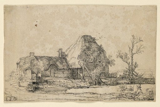 Cottages and Farm Building with a Man Sketching