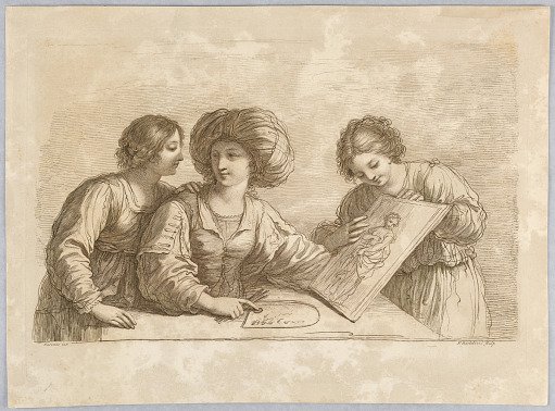Three Women with a Palette and Sketch of a Design